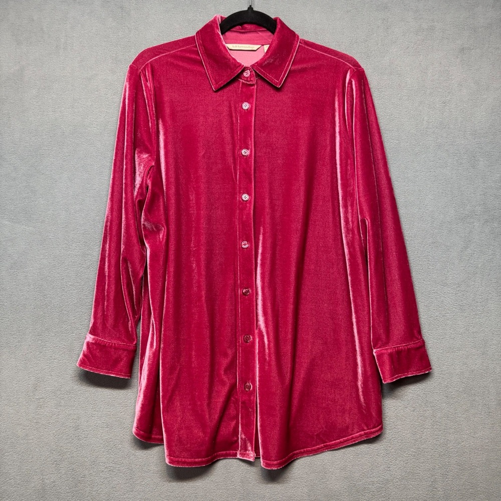 Soft Surroundings Velvet Button Down Tunic Top Size PL Pink Holiday Festive